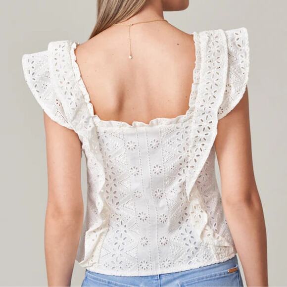 Spartina 449 Taralynn Eyelet Top Pearl White Puff Sleeve Blouse Size extra large - Picture 2 of 11